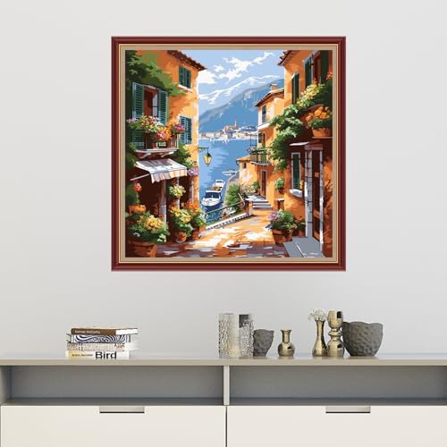 Image of Dooxvey Cross Stitch Kits for Adults Beginners,Full Range of Cross-Stitch Stamped Kits Needlepoint Kits for Beginners Embroidery Kits 11CT Cross Stitch Patterns-Seaside Scenery 18x18 inch