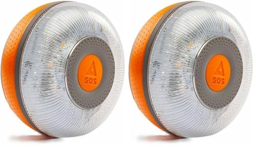 FlashLED Luz de Emergencia V16 Certificada DGT 3.0, con Geolocalización, App Incluida, Tarjeta SIM y Servicio de Datos Gratis hasta 2038, Base Imantada (Paquete de 2)
