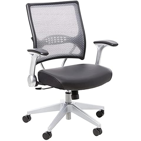 SPACE Seating AirGrid Light Back and Padded Black Eco Leather Seat, 2-to-1 Synchro Tilt Control, Flip Arms, Pneumatic Seat Height Adjustment and Platinum Finished Nylon Base Managers Chair Cover