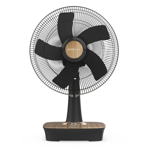 Newlux - Ventilador de sobremesa Desk W500 con 5 Aspas (Ø 40cm), 3 Velocidades, Oscilación 90º y Temporizador 60min. Ventilador de Mesa Grande Abatible 40º con Motor de Cobre | Altura 62cm | Madera