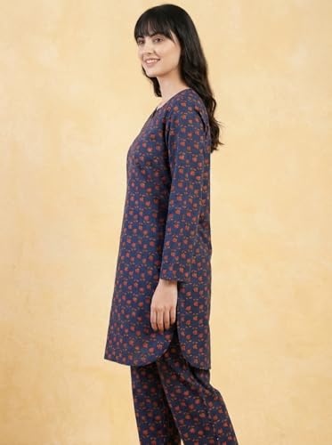 Image of Bee M Pee Designer Trendy Floral Printed Cotton Kurta Coord Sets for Women | Stylish Casual Tunic Kurti Set with Pant for Woman for Office