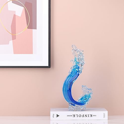 Escultura de Ola de Vidrio Azul para Decoración Hogar miniatura 3
