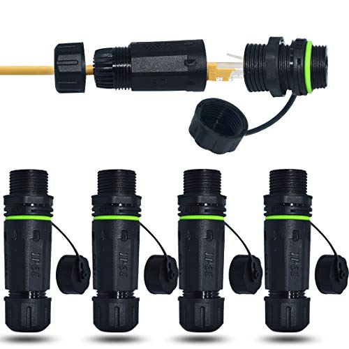 YXY RJ45 Ethernet Coupler Waterproof Connector, IP68 Ethernet Cable Connector, Coupler Female to Female, Panel Mount, with Shielding CAT5E/CAT6/CAT6A Ethernet LAN Cable Coupler(YMP20-Green)-CAT5E-5PCS
