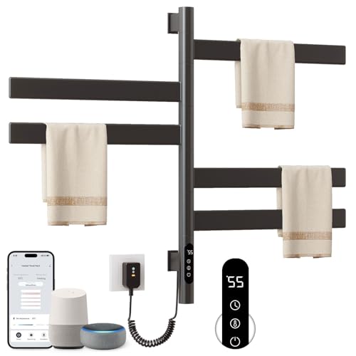 SKYLYZH Radiador Electrico, Rotación de 180° Secatoallas Eléctrico, 450 x 680mm, 120W, WiFi Negro Calentador de Toallas, Toallero electrico baño, para Alexa y Google Home y APP-G68 WiFi Black