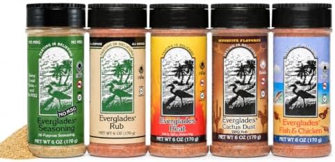 Everglades Seasoning Sampler - 5 BBQ Rub Flavors - 6 oz, Pack of 5