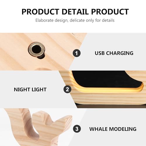 Lámpara de mesa de noche con forma de ballena de madera miniatura 6