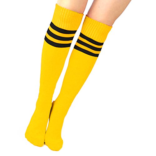 FOMANN Teens Soccer Socks Wholesale 4 Pack Boys Girls Kids Cotton Thicken Knee Long Soccer Socks Team Socks for Children (11 to 14 Years, Yellow)2