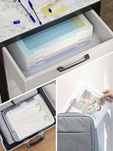Ibune 4 Pack A4 File Portable Project Case, Scrapbook Paper Storage Boxes For 8.5 X 11 Paper, Plastic Storage Box Office Documents Holder, Inner Size 12.2 X 8.9 X 0.7 In #TOP5