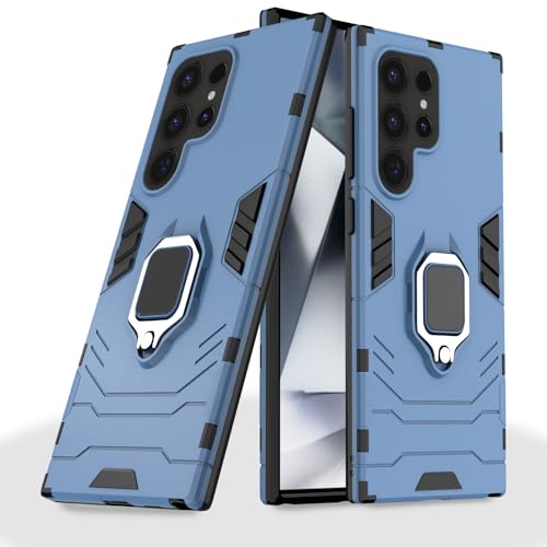 Image of Pikkme Back Cover for Samsung Galaxy S25 Ultra 5G | D5 Tough Armor | 360 Protection Case | Ring Holder Stand Bumper Case (Blue)