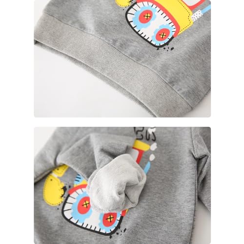 Image of GFQLONG 2 Pack Toddler Boys Long Sleeve Pullover Crewneck Tops Shirts, Cotton Warm Dinosaur Cartoon Sweatshirts,Navy Blue+Gray Digger,3-4T