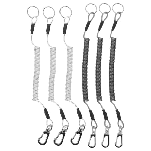 POPETPOP Cordón Retráctil de Alambre de Acero Enrollado 6 Piezas Cuerda Elástica Espiral Extensible 1 Metro Color Negro y Transparente Cordón Antipérdida para Llaveros Herramientas y