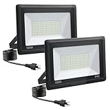GANGZHIZI 100W LED Flood Lights Outdoor, 2pack 10000lm Bright Led Work Light with Plug, 6500k Daylight White Outdoor LED Lights, IP66 Waterproof Patio Lighting