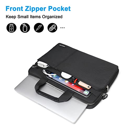 MOSISO 360 Protective Laptop Shoulder Bag Compatible with MacBook Air/Pro,13-13.3 inch Notebook,Compatible with MacBook Pro 14 inch 2021,Polyester Sleeve with 3 Front Pockets&Fix Handle&Belt,Black3