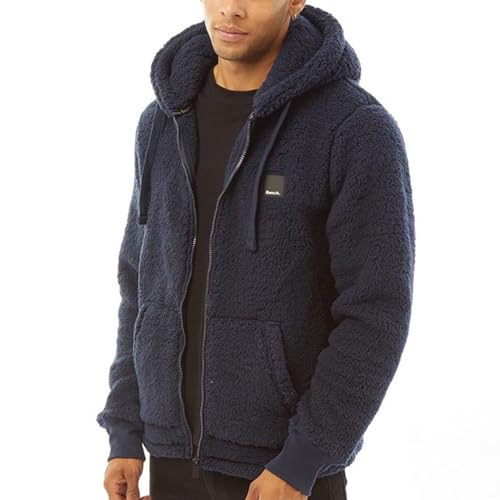 Bench Tommy Borg Kapuzenjacke für Herren, Teddybär-Fleece, durchgehender Reißverschluss, navy, S