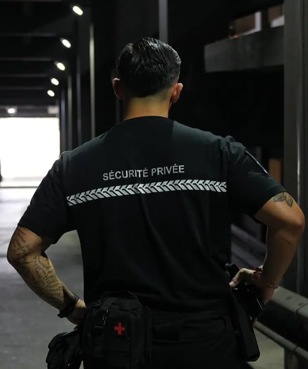 Tee Shirt 210g Inscriptions et Bande Sécurité Privée Noir - Safetek by GK