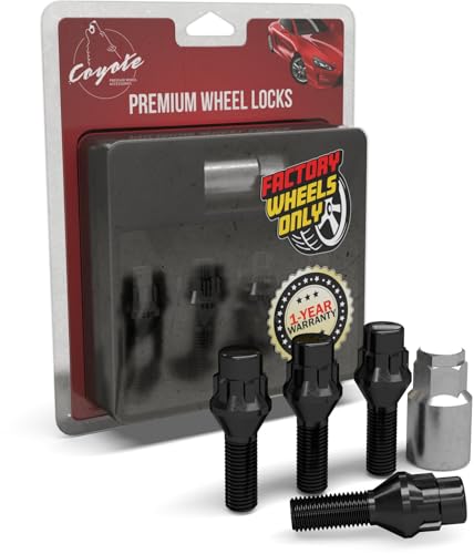 Image of Wheel Accessories Parts 4 Locks + Key M12 x 1.25 12x1.25 Thread Acorn Seat Lug Bolt Lock Black Finish 28mm Shank Length Dual Hex Key 17mm & 19mm fits Dodge Dart | Jeep Cherokee Compass
