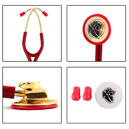 Image of Dr. Tech Cardiology Gold Black Stethoscope Heart Beat Monitoring Chest Piece Medical Instrument for Doctors, Nurses (Red & Golden)