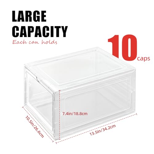 4 Pack Clear Stackable Hat Storage Box with Magnetic Door, Holds 10 Hats Each for Men & Women
| Clear Hat Organizer Box 