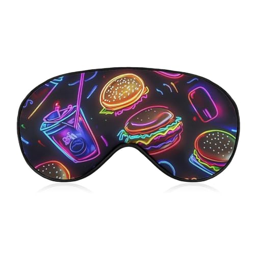 Neon Hamburger French Fries Sleep Mask Eye Shade Cover Adjustable Strap for Travel Lunch Break Women Men