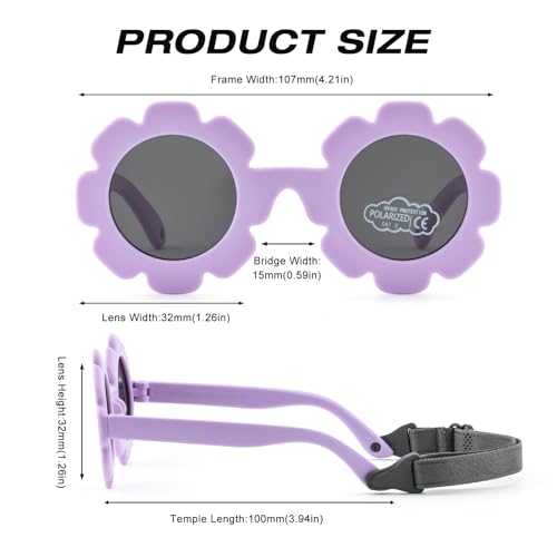 Baby Polarizrd Sunglasses with Strap Flexible Bendable Sun Flower Glasses for Newborn Infant Age 0-24 Months4
