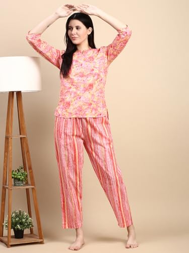 Image of KRYPTIC Women's 100% Pure Cotton Woven Pyjama | Mid Rise Relaxed Fit Full Length Nightwear Pant with Elasticated Drawstring Waistband & Side Pocket | Comfortable Lounge, Sleepwear & Casual Bottom Wear