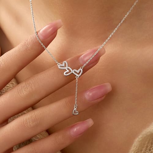 925 Sterling Silver Cubic Zirconia Triple Heart Charm Necklace for Women Cute Dainty Infinity Love Pendant Necklaces Chains Delicate Minimalist Fashion Jewelry to Daughter Mother Teacher Christmas Wedding Jewelry Gift2