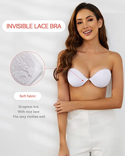 Loxoto Adhesive Bra Strapless Sticky Bra Lace Fabric Invisible Stick Bra For Woman Backless Dress Bra With Nipple Covers(White,D) #TOP1