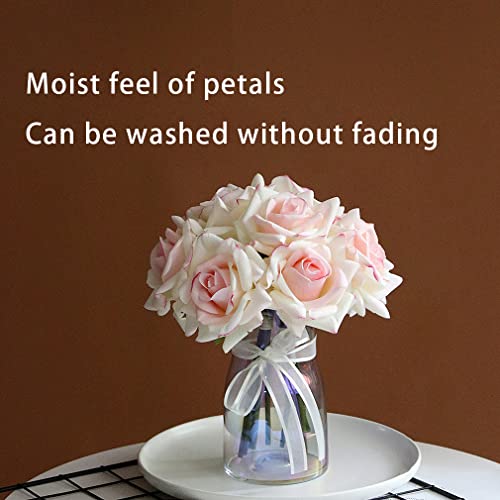 Duyone Artificial Roses Single Stem 10Pcs Fake Silk Flower Arrangement Bouquet Real Touch For Home Party Wedding Decoration(Pink Edge) #TOP1