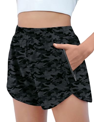 Image of Zaclotre Girls Athletic Shorts with Zipper Pockets High Waisted Running Shorts Soccer Gym Sports Active Short for Kids
