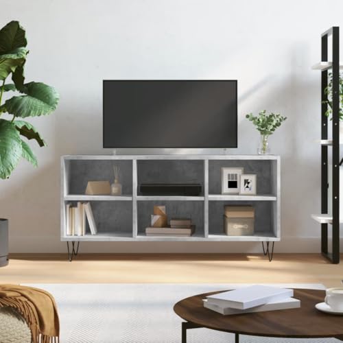 Cartvyn Mueble para TV de color gris hormigón de madera con patas de hierro, 103,5 x 30 x 50 cm, armario bajo moderno con espacio de almacenamiento y puertas, aparador de salón, funcional