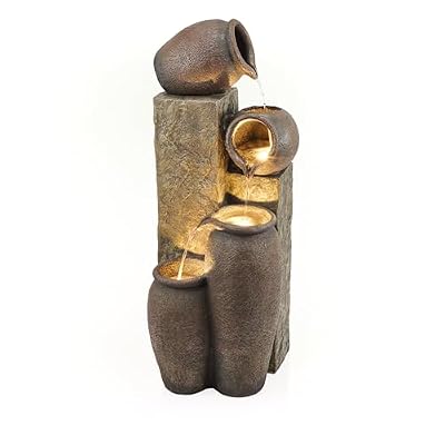 Alpine Corporation GIL140 43" Tall Indoor/Outdoor Pottery Fountain with Replaceable LED Lights, Water Feature for Garden, Patio, and Home Décor, Brown