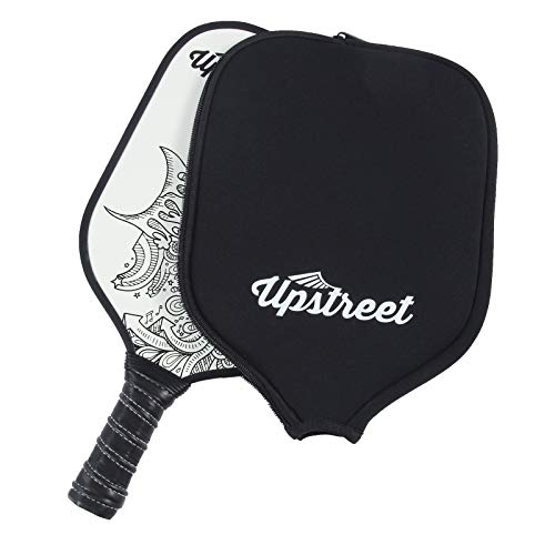 Upstreet Graphite Pickleball Paddle - Polypro Honeycomb Composite Core - Paddles Include Racket Cover (White with Black Drawings)