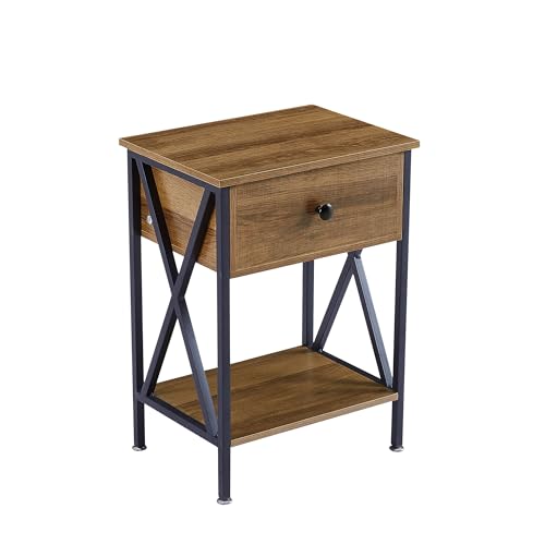 Image of VECELO Nightstand,Modern Bedside End Table, Night Stand with Drawer and Storage Shelf for Living Room Bedroom, Industrial Metal Frame