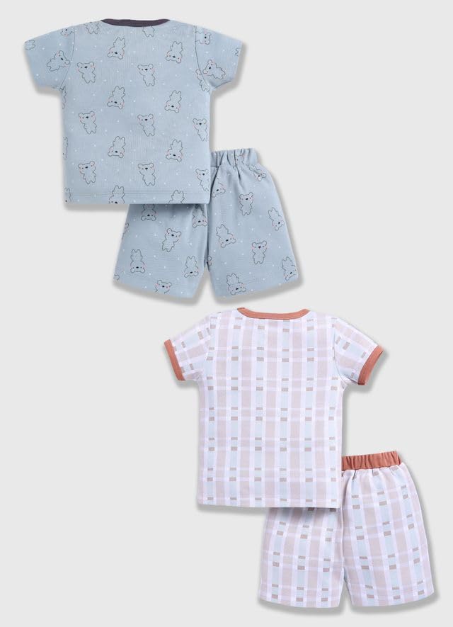 Image of Baby Girls 100% Cotton Printed Half Sleeve T-shirt & Short Summer Clothing Sets (Pack Of 2)