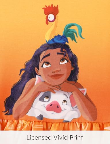 Image of Disney Princess Moana Toddler Girl Dress Tropical Sun-Patterned Tulle Summer Clothes Flutter-Sleeve Outfit Sweet School Party Birthday Sundress 4-5T