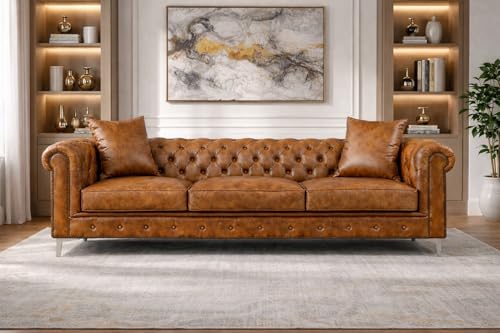 Image of Luxury Sofa Set Luxury Chesterfield Sofa in for Home Living Room & Office (3-Seater-Brown)