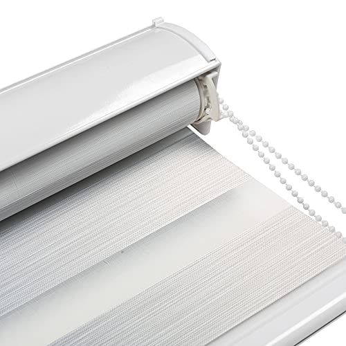 Twopages Dual Layer Zebra Shades, Custom Made Waterproof Blackout Loop Control Grey Window Roller Blinds For Privacy And Light Control, Maximum Height 118 Inches #TOP2