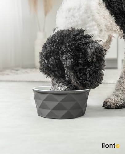 lionto Futternapf aus Keramik mit rutschfestem Silkonboden, 1100 ml, Hundenapf aus robustem & geruchsneutralem Material, leicht zu reinigen, ergonomisches Design, Wassernapf für Hunde&Katzen, grau