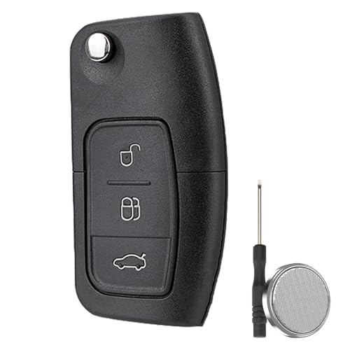 3 Button Flip Key Fob Case Replacement with Uncut Blade & Battery for Ford Focus Fiesta MK7 Mondeo MK4 Kuga C-Max S-Max Galaxy B-Max Ecosport KA Connect (2009-2015)