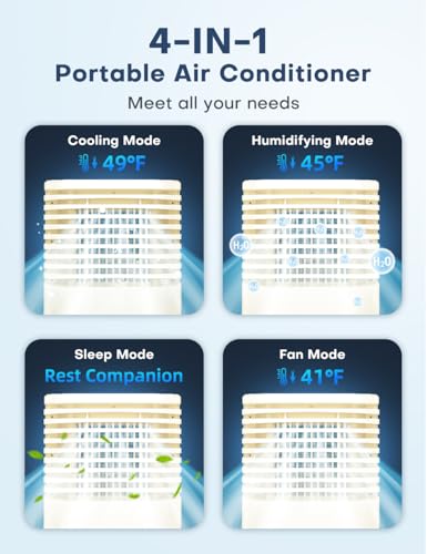 Image of 4-IN-1 Portable Air Conditioners, Evaporative Air Cooler w /4 Modes & 3 Speeds, 15H Timer for Smart Auto-off, 2-Gal Tank for 20H Cooling,17FT Remote,No Hose Needed - Beige