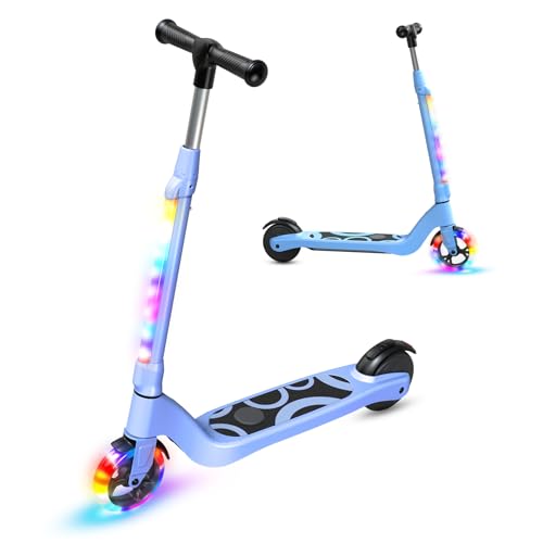 TST - Patinete eléctrico para niños de 6 a 8 a 10 años con luz LED Colorida y 3 Alturas Ajustables, 5,3 Pulgadas, Scooter eléctrico para niños, Carga máxima 70 kg, Velocidad máxima 10 km/h, autonomía