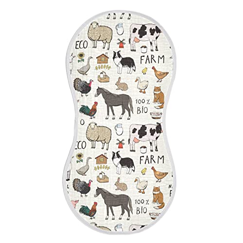 Kigai Farm Animals Muslin Baby Burp Cloths - Super Absorbent and Soft Burping Rags - Cotton Burp Clothes Set for Boys and Girls, 1 Pack
