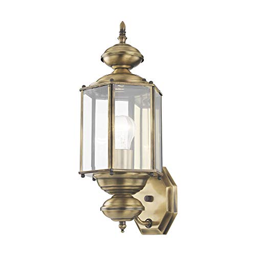 Image of Livex Lighting 2006-01 Outdoor Wall Lantern, Antique Brass | Clear Beveled Glass Shades