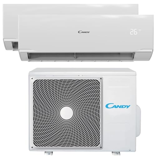 Candy, Condizionatore Smart Linea Pura, Climatizzatore Dualsplit con 1 Unità Esterna e 2 Interne 9000-12000 Btu, Silenzioso, con Self-Clean - Tecnologia di Espansione a Freddo e Controllo da Remoto