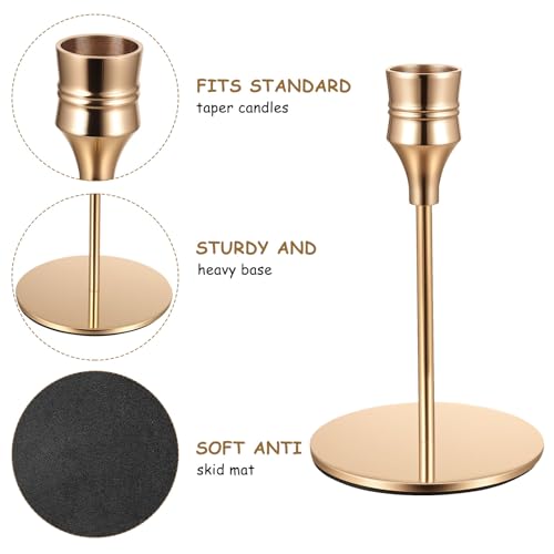 3 Pcs Bougeoir Doré, Bougeoirs Chandeliers Coniques, Bougeoirs Dorés en Métal pour Bougies Coniques, Décoration Intérieure, Centre de Table pour Mariage ou Réception (Style Cône Inversé) – Image 4