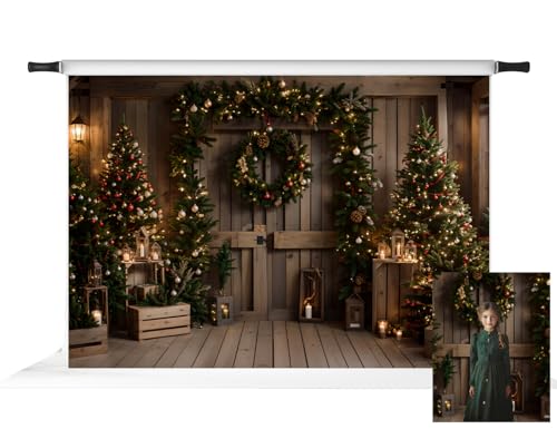 Toile de fond Noël Kate en tissu marron foncé décor ferme festive pour studio photo 2,2x1,5m