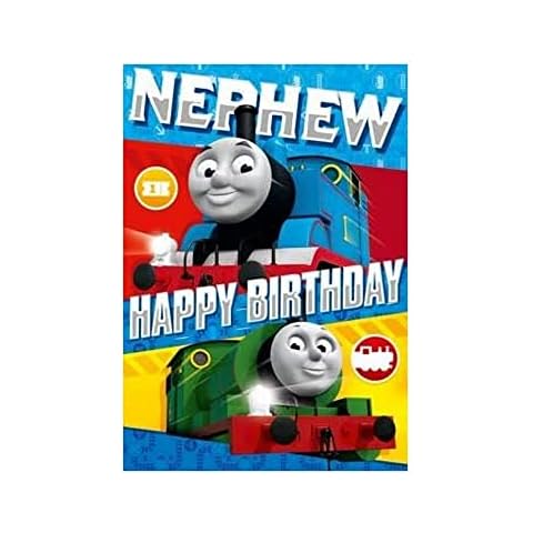 Thomas & Friends Boy's Birthday Card (WW-TH028) - Nephew - Includes Cut Out Bedroom Door Hanger - Foil Finish Cover