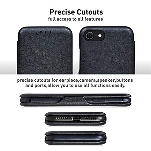 Image of PULOKA iPhone SE / 7 /8 Leather Flip Back Cover PU Leather Wallet Back Case with Card Slot and Kickstand Function Compatible with Apple iPhone SE / 7 /8 - Black