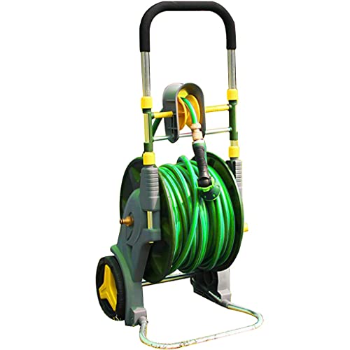 Carro retráctil para manguera de jardín con estante de almacenamiento y rodillos para limpieza al aire libre y baño de mascotas