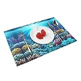 Matériau du produit : ces sets de table imprimés Submarine Coral Rays sont fabriqués en tissu polyester, sont réutilisables, protègent les tables de la chaleur et des taches, et ajoutent une touche unique à votre table de salle à manger.
